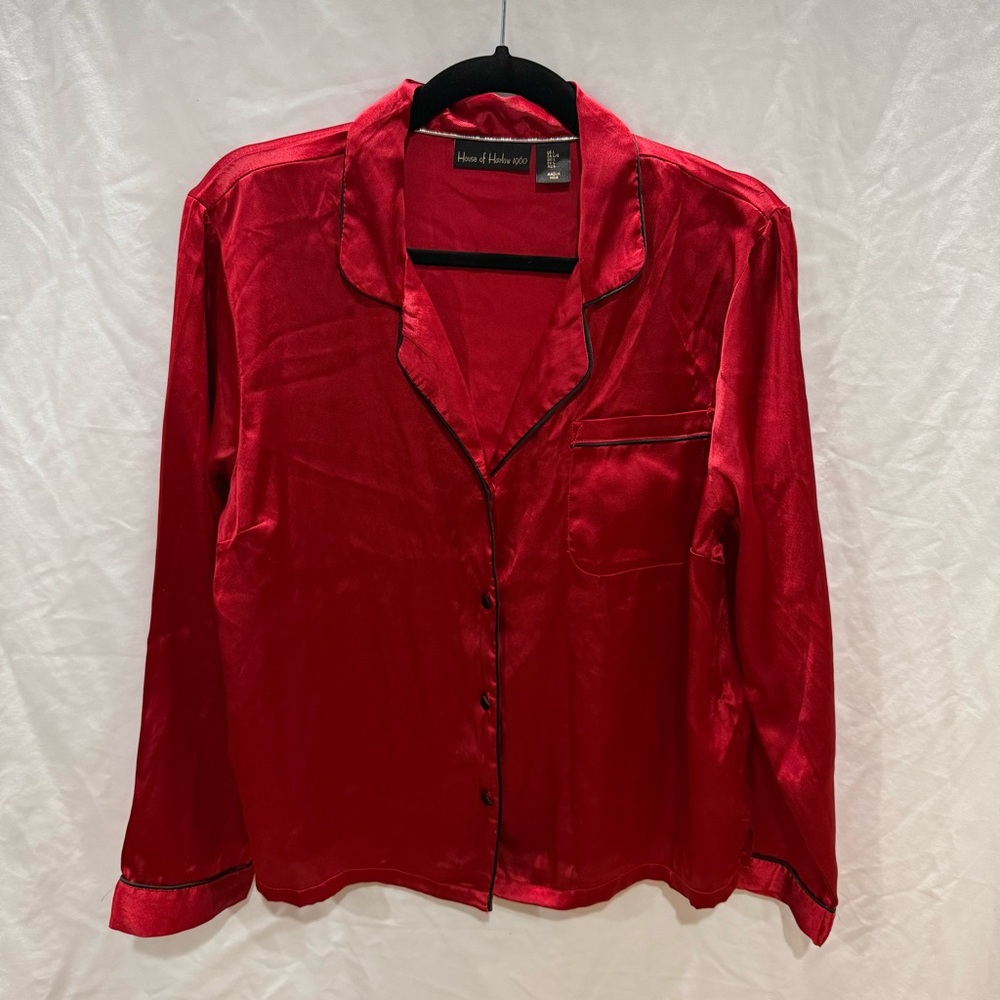 House‎ of Harlow 1960 Satin Pajama Top L Button Front Lounge Old Money Luxury
